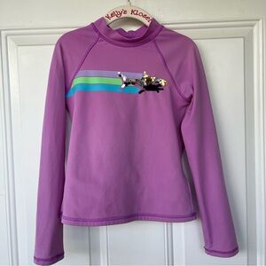 •Lands End• Girls Long Sleeve Sequin Shark Rash Guard  - Size Medium (5-6)